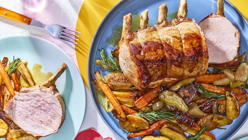 Carré de porc et légumes rôtis