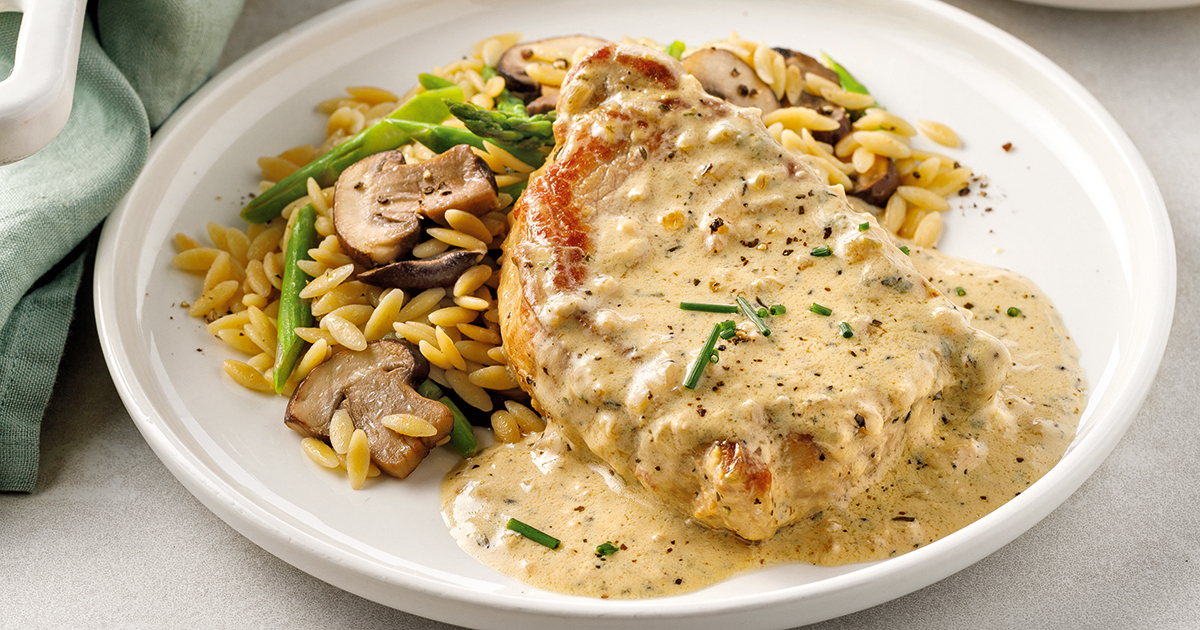 Côtelette de longe de porc, sauce crème